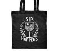 Azeeda 'Sip Happens' Classic Black Tote Shopper Bag (ZB00023390)