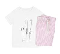 Azeeda 'Skis & Poles In Snow' Kids Cotton Pyjama Set - Comfortable Children's Nightwear, Sleepwear and Loungewear - Unisex for Boys and Girls - Pink, 11-13 Years (KP00262958)