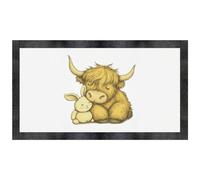 Azeeda 'Sleeping Highland Cow Cuddling with Bunny Toy' Pet Feeding Mat (PM00029093)