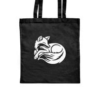 Azeeda 'Sleepy Fox' Classic Black Tote Shopper Bag (ZB00025178)