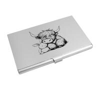 Azeeda 'Sleepy Highland Cow Cuddling with Plush Bunny' Business Card Holder/Credit Card Wallet (CH00046358)
