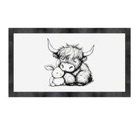 Azeeda 'Sleepy Highland Cow Cuddling with Plush Bunny' Pet Feeding Mat (PM00028955)