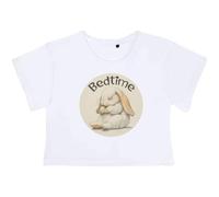 Azeeda Small 'Bedtime Bunny Rabbit Sleeping' Adult's Cotton Crop Top (CO00152537) White