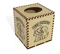 Azeeda Square 'Best Friends Girl & Dog' Wooden Tissue Box Cover (TB00070569)