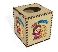Azeeda Square 'Best Friends Girl & Dog' Wooden Tissue Box Cover (TB00070571)