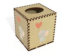 Azeeda Square 'Cute Baby Elephant Holding Heart Balloon' Wooden Tissue Box Cover (TB00070576)