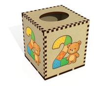 Azeeda Square 'Number 2 Birthday Bear' Wooden Tissue Box Cover (TB00070876)
