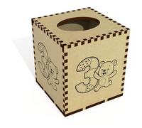 Azeeda Square 'Number 3 Birthday Bear' Wooden Tissue Box Cover (TB00070877)