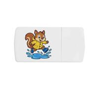 Azeeda 'Squirrel in Raincoat Jumping Puddles' Pill Box with Tablet Splitter (PI00045067)