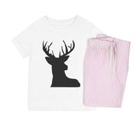 Azeeda 'Stag Head' Kids Cotton Pyjama Set - Comfortable Children's Nightwear, Sleepwear and Loungewear - Unisex for Boys and Girls - Pink, 7-8 Years (KP00248700)