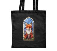 Azeeda 'Stained Glass Fox' Classic Black Tote Shopper Bag (ZB00032526)