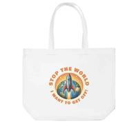 Azeeda 'Stop The World' Shopping Tote Bag - White (BG00094603) | Reusable Shopper for Groceries, Books, Work, School and Travel