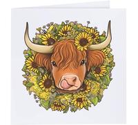 Azeeda 'Sunflower Highland Cow' Blank Greeting Card (GC00058253)