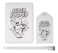 Azeeda 'Super Pooper' Passport Cover & Luggage Tag Travel Set (PA00038392)