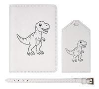 Azeeda 'T-Rex Outline' Passport Travel Set - White (PA00047285) | Passport Cover & Luggage Tag for Holidays, Flights and Suitcases