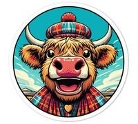 Azeeda 'Tartan Highland Cow' Sticker - White, 10cm (DW00183979)
