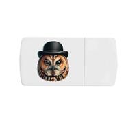 Azeeda 'Tawny Owl Wearing Bowler Hat' Pill Box with Tablet Splitter (PI00036974)