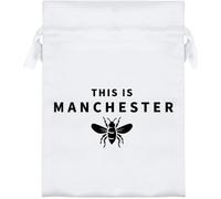 Azeeda 'This Is Manchester Bee' Satin Gift Bag - 18cm (SB00160589) | Drawstring Gift Pouch for Wedding Favours, Jewellery and Parties