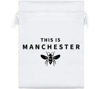 Azeeda 'This Is Manchester Bee' Satin Gift Bag - 20cm (SB00160590) | Drawstring Gift Pouch for Wedding Favours, Jewellery and Parties