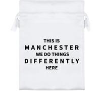Azeeda 'This Is Manchester' Satin Gift Bag - 18cm (SB00160585) | Drawstring Gift Pouch for Wedding Favours, Jewellery and Parties