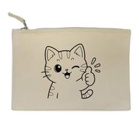 Azeeda 'Thumbs Up Cat' Canvas Zip Clutch Bag (CL00055139)