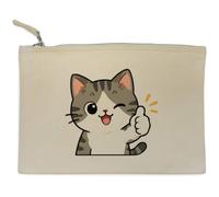 Azeeda 'Thumbs Up Cat' Canvas Zip Clutch Bag (CL00055140)