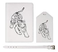 Azeeda 'Tiger Line Art' Passport Travel Set - White (PA00040469)