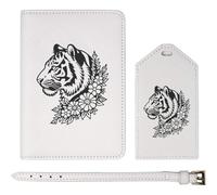 Azeeda 'Tiger with Flowers' Passport Travel Set - White (PA00044242)