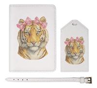 Azeeda 'Tiger with Pink Bows' Passport Travel Set - White (PA00043615)