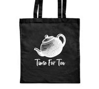 Azeeda 'Time For Tea' Classic Black Tote Shopper Bag (ZB00022901)