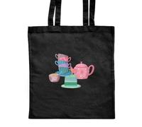 Azeeda 'Time For Tea' Classic Black Tote Shopper Bag (ZB00025505)