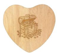 Azeeda 'Treasure Chest with Gold Coins' Wooden Heart Shaped Chopping/Cutting Board (WB00096812)