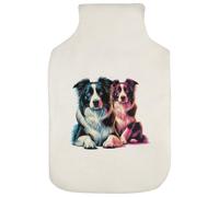 Azeeda 'Two Border Collies' Hot Water Bottle Cover (HW00053552) | Soft Fabric Case for Bedtime, Winter Warmth, Home and Gifts