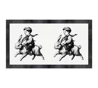 Azeeda 'Vintage Boy Riding Bunny ' Pet Feeding Mat (PM00035134)