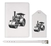 Azeeda 'Vintage Steam Roller' Passport Cover & Luggage Tag Travel Set (PA00034530)