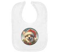Azeeda 'Welsh Corgi Wearing Santa Hat' Soft Cotton Baby Bib (BI00068347)