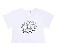 Azeeda 'Wham Comic Action Bubble' Adult Cotton Crop Top (CO046894) | Short Sleeve Top for Gym, Dance, Training and Summer