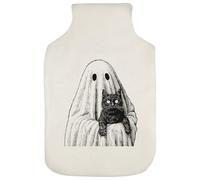 Azeeda 'Whimsical Ghost Holding Black Cat' Hot Water Bottle Cover (HW00048819)