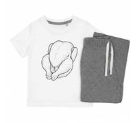 Azeeda 'Whole Raw Chicken' Kids Cotton Pyjama Set - Comfortable Children's Nightwear, Sleepwear and Loungewear - Unisex for Boys and Girls - Grey, 11-13 Years (KP00419019)