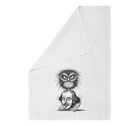 Azeeda 'William Shakespeare & Owl' Cotton Tea Towel - White (TW00062291) | Dish Cloth for Drying, Baking, Cooking and Kitchen Decor