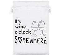 Azeeda 'Wine O'clock Somewhere' Satin Gift Bag - 25cm (SB00109916) | Drawstring Gift Pouch for Wedding Favours, Jewellery and Parties