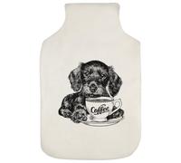 Azeeda 'Wire Dachshund & Coffee' Hot Water Bottle Cover (HW00052313) | Soft Fabric Case for Bedtime, Winter Warmth, Home and Gifts