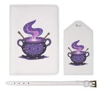 Azeeda 'Witch's Cauldron' Passport Travel Set - White (PA00046542) | Passport Cover & Luggage Tag for Holidays, Flights and Suitcases