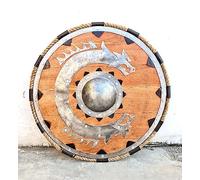 Azeem Mart Medieval Viking Warrior Wooden Round shield with Dragon face | Medieval Eivor Valhalla Shield Replica for Cosplay