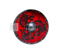 Azeem Mart Warrior of Fenrir Viking shield | Authentic Battleworn Norse Viking Wolf Wooden Shield | Viking Valhalla Shield for Cosplay (Red)