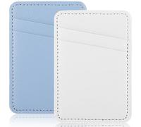 Azefnuhk 2Pcs Stick On Phone Wallet, Self Adhesive Phone Card Holder | Slim Leather Cell Phone Pocket for Men Women Daily Use Most Cell Phone Case - White, Blue