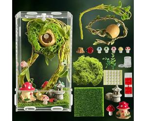 Azefun Jumping Spider Enclosure Kit,Small Reptile Terratium Glass House Accessories Set,Transparent Acrylic Insect Habitat,Snail Cage,Reptile Tank,Bug Habitat 4.33"*4.13"*7.87"