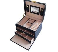 Azelf PU Leather Jewelry Box, 3 Layer Jewelry Storage Organizer Box, Mirrored Women Jewelry Storage Box Modern Travel Jewelry Box for Earring Necklace Display Case Cabinet, Lockable