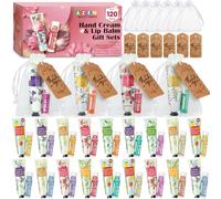 AZEN 120 Sets Bulk Gifts, Hand Cream and Lip Balm Bulk Set with Organza Bag Thank You Card, Baby Shower Wedding Gifts for Guests, Bridal Wedding Favors for Guests,Thank You Gifts for Women
