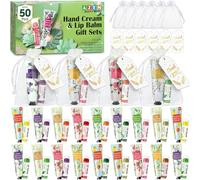 AZEN 50 Sets Hand Cream and Lip Balm Set with Organza Bag Thank You Card, Baby Shower Wedding Gifts for Guests, Bridal Souvenirs for Colleagues Employee Coworkers, Party Favor for Female Friends